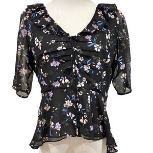 Veronica Beard NWT- Black Floral Silk Blouse Sz 10